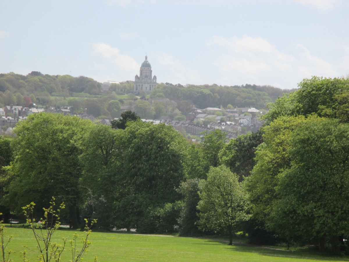 The green-domed Ashton Memorial rising above Lancaster
