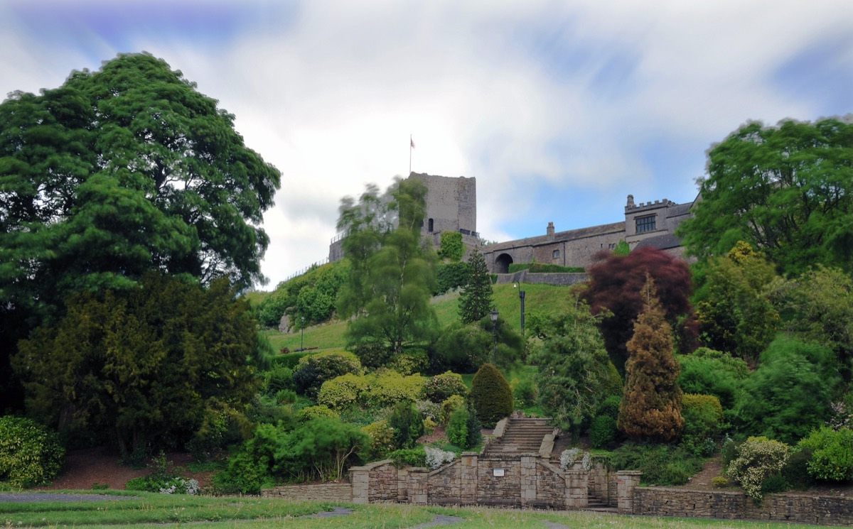 Clitheroe Castle keep on its limestone knoll above the town