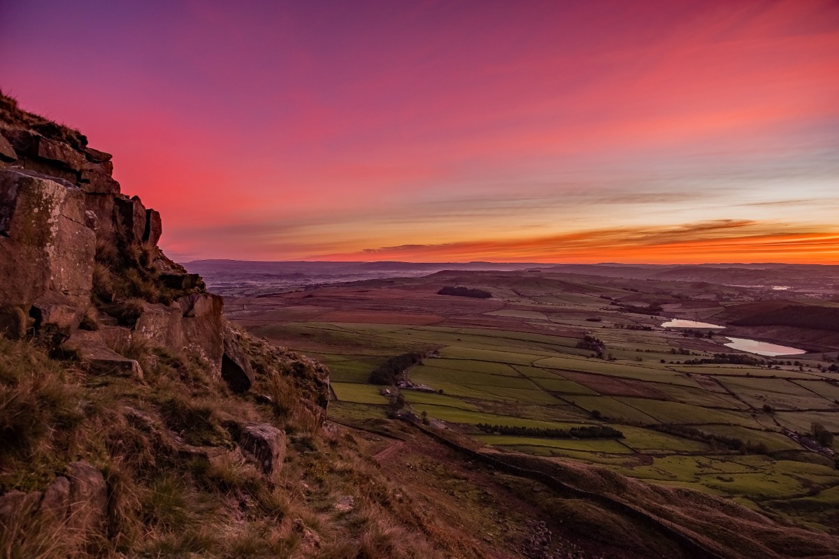 Pendle Hill at sunset over the Ribble Valley